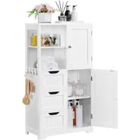 Yaheetech Badkommode Badezimmerschrank 60 × 30 × 107 cm, mit 3 Schubladen & 6 Fächern, 3 Einlegeböden höhenverstellbar