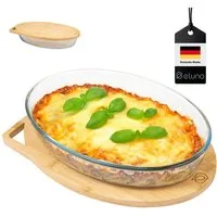 eluno Auflaufform Glas-Auflaufform inklusive Deckel aus Bambus, 3 Liter Servierbrett, Glas, (1-St), mit Bambusdeckel