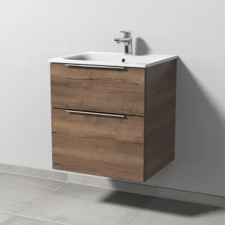 Sanipa 3way Waschtischunterbau zu Geberit Renova Plan Slim Waschtisch mit 2 Auszügen, Eiche-Tabak UM68550