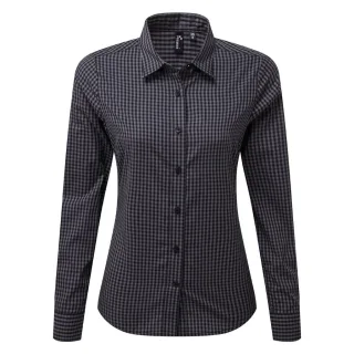 Premier Damen/Herren Maxton Check Langarmhemd (Stahl/Schwarz)