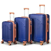 LALAHO Trolleyset Kofferset Hartschalenkoffer Trolley 360° Rollen, 4 Rollen, (3 tlg), Reisekoffer Set mit Handgepäck, Koffer & Trolleys, Dunkelblau