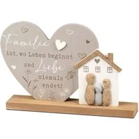 formano Dekofigur Herz Haus Familie und Spruch 26 cm Liebevolle Wohn-Deko Steinoptik