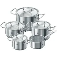 Zwilling Topf-Set Classic, Edelstahl 18/10 (Set, 9-tlg., Bratentopf 20 cm, je 1 Kochtopf 16/20/24 cm, Stieltopf 16 cm), Sandwichboden, sehr gute Wärmeverteilung, Stay-Cool-Griffe