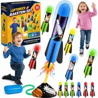 Wootoy Spielzeug-Gartenset Spielzeug-Flugrakete Kinder Schaumstoff Raketenwerfer Launcher, (8 Schaumstoffraketen mit farbenfrohen Motive, 8-tlg., Flughöhe bis ca. 15 m und verstellbarer Startwinkel), Ideal für aktive Outdoor-Spiele im Garten Park Wie