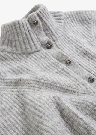 bonprix Oversize-Wollpullover mit Alpaka, grau, Gr.36/38 (S), weicher Troyer-Pullover aus edler Alpaka-Wollmischung, aus Wolle