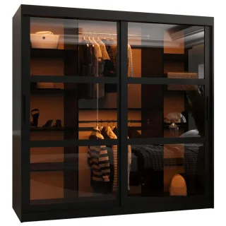 Abiks Möbel Schwebetürenschrank, Schwarz, Holz, Nachbildung, 9 Fächer, 180x200x62 cm, Schlafzimmer, Kleiderschränke, Schwebetürenschränke