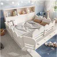 BlingBin Kinderbett Bodenbett Holzbett (Massivholz-Kinderbett mit Geländer, 1-tlg., 140 x 200 cm mit Rausfallschutz, Tür und Lattenrost), sicheres Spiel- und Schlafbett für Kinder, ohne Matratze