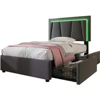 Flieks Polsterbett, LED-Beleuchtung Einzelbett 90x200cm mit 2 Schubladen
