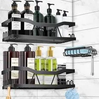 COZII Duschablage Duschkorb Badregal Duschregal ohne Bohren mit Haken Rasierhalterung, XXL Duschablage Regal Badregal Set 7-tlg., Rostfreier Edelstahlrahmen mit bohrfreier Befestigung