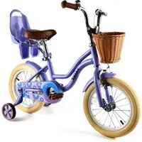 Vankel Kinderfahrrad 12/14/16 Zoll Lila mit Korb & Stützrädern, 1 Gang, Sicheres Mädchenfahrrad mit verstellbarer Ausstattung