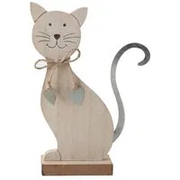 Logbuch-Verlag Dekofigur Katze aus Holz & Metall braun Silber - Katzenfigur zum Hinstellen 19 x