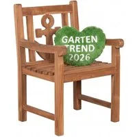 MR.DEKO Gartenstuhl Anker Teak Gartensessel maritim massiv natur, besonderer Balkonstuhl (Garten und Ballkon Stuhl aus Teakholz, 1 St), Anker-Motiv in der Rückenlehne, wetterfest & stabil