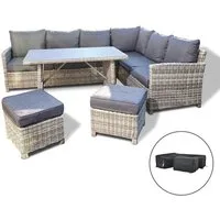 HOME DELUXE Sitzgruppe Rattan Sitzgruppe - BAHIA, (5-tlg., inkl. Hocker, Tisch mit Glasplatte und Sitzpolster), Rahmen aus leichtem, extrastabilem und rostfreiem Aluminium