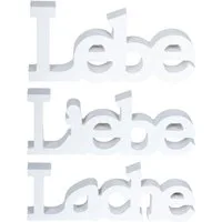 Levandeo® Deko-Schriftzug, 3er Set Schriftzug Holz Lebe Liebe Lache Weiß Aufsteller Deko