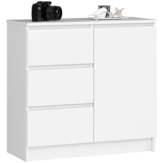 Akord Kommode, Weiß, Holzwerkstoff, Nachbildung, 2 Fächer, 3 Schubladen, Rechteckig,Rechteckig, 80x77x35 cm, Wohnzimmer, Kommoden & Sideboards, Kommoden