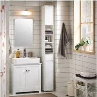 SoBuy Hochschrank BZR160, Badzimmerschrank schmal, Badezimmer Hochschrank mit 5 Fächern Badschrank Badregal mit 1 Schublade und Türen Badezimmer