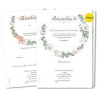 Frank Paperman Taufkarte Patenbrief Taufpaten, Urkunden Set, Paten Patenkind, Taufe floral, 100% Recyclingpapier, Erinnerung Taufe, Geschenk Geburt