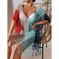 MOPUEA Strandkleid Damen Gestrickte Bikini Cover Up Strandponcho Strandkleid (Set, 1-tlg., Eleganter V-Ausschnitt & bequemer Schnitt) Vielseitig kombinierbar & Einsatzmöglichkeiten