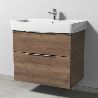 Sanipa 3way Waschtischunterbau zu Geberit Renova Plan Waschtisch mit 2 Auszügen, Eiche-Tabak UM87850
