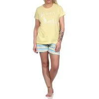 RELAX by Normann Pyjama Damen Shorty kurzarm Pyjama mit Front-Print und Ringel-Optik