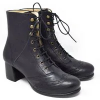 Claudio Nero Bom Schnürstiefellette im Vintage-Look aus hochwertigem Leder Schnürstiefelette