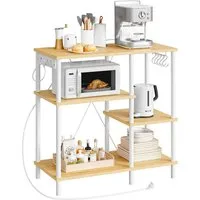 Hoobro Küchenregal Standregal mit Steckdosen, Bäckerregal mit 5 S-Haken, Mikrowellen-Regal, 38 x 80 x 86 cm