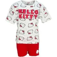 Hello Kitty Schlafanzug Hello Kitty Kinder Mädchen Schlafanzug Pyjama Oversize Shirt Shorts 100% Baumwolle, Gr. 134 bis 164