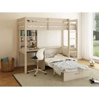 OTTO home Etagenbett HENNE' TOPSELLER! Hochbett, Ideal für kleine Räume, 2 Schlafplätze (zweiter Schlafplatz ausziehbar, B/H/T ca. 208/180/105cm), mit Polsterauflagen, Schreibtisch, Stauraum, seitenverkehrt montierbar
