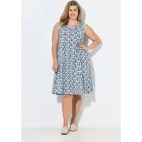 Ulla Popken Jerseykleid Midikleid Muscheln V-Ausschnitt ärmellos