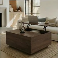 FABATO Couchtisch eckig höhenverstellbar mit verstecktem Staufach Landhaus-Design (1-St), für Wohnzimmer & Home Office