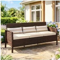 Outsunny Gartenbank Rattan Sofa mit Kissen (Gartenmöbel, 1-St., Garten Loungesofa), Stahl, Braun, 173 x 68 x 78 cm