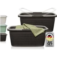 Hausfelder Wäschekorb Wäschewanne 58x37x25cm (Anthrazit-Schwarz, 2 Wannen 35 l) (Set, 2 St., 2 x Wäschewanne), mit klappbaren Henkeln, mit Griffen, 35 Liter