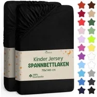 NatureMark Spannbettlaken Jersey Spannbetttuch, 100% Baumwolle, Gummizug: rundum, (2 Stück), Kinder Spannbetttuch, für Baby-/Kinderbett, 70x140 cm, Schwarz