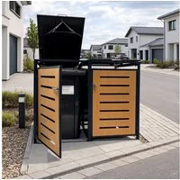 abc HOME Mülltonnenbox 2er für bis zu 2X 240L Tonnen – Stahl, Abschließbar, Anthrazit