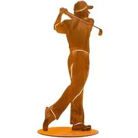 Rostikal Gartenfigur Golfspieler Figur, Gartendeko Rost oder Schwarz Golfer Skulptur, Handmade