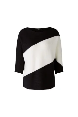 Oui - Pullover Viskosemischung black offwhite - Gr. - 42