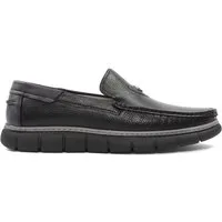 Celal Gültekin Karreekappe Mokassin-Naht Slipper Flach Herren Slipper Narbenleder, Karreekappe, Schwarz, 43