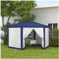 Outsunny Pavillon 4x3m, Sechseckig, wasserabweisend, winterfest, mit Moskitonetz, mit 1 Seitenteilen, (Gartenzelt, Festzelt), mit 6 Seitenteilen, für Camping, Garten, Blau