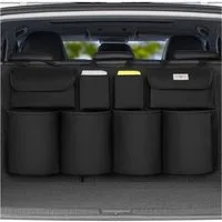 LuxusKollektion Rücksitzorganizer Kofferraum Organizer Klett Upgrade Schwarz (Stofftaschen) L-90x46 cm
