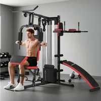 SPORTNOW Kraftstation mit Butterfly- & Latzugstange, Curler, Brustpresse, Sit-Up-Bank, 10 Gewichtsblöcke (Fitnessgerät, 1-tlg., Fitnessstation), mit 65 kg Gewichtsblöcken für Zuhause, Schwarz