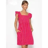 SASSYCLASSY Minikleid Gestreiftes Musselinkleid Damen Kleid aus Musselin im Streifenmuster mit Rüschenärmel