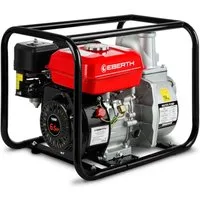 EBERTH Wasserpumpe 6,5PS mit 60.000l/h und 30m Förderhöhe, 3 Zoll Anschluss (mit 4-Takt-Motor und 7m Ansaughöhe), Benzin Pumpe, Seilzugstart, Metallfuß, Tragegriff