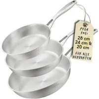 SILBERTHAL Bratpfanne Edelstahl 3er Pfannenset Unbeschichtet, Edelstahl (3-tlg), für Röstaromen, spülmaschinenfest, backofenfest bis 400°C