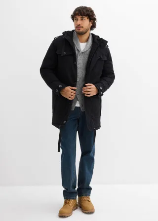 bonprix Winter Field-Parka mit Kuschel-Fleece-Futter, schwarz, Gr.60/62 (XXL), Cooler Field-Parka mit vier Taschen außen und einer Innentasche, 100% Baumwolle