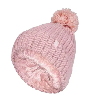 Ladies Ribbed Cuffed Thermal isoliert Winter Pom Pom Bommelmütze