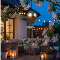 MARELIDA Windspiel LED Solar Windspiel Vogel Klangspiel mit Vögelchen Tierfigur H: 29cm