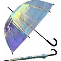 HAPPY RAIN Stockregenschirm Glockenschirm Shiny mit Automatik transparent, durchsichtig