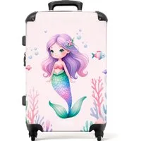 NoBoringSuitcases.com© Kinderkoffer mit leuchtende Räder - Meerjungfrau umgeben von Fischen und Korallen 6, 4 Rollen, Reisetasche mit rollen für 20kg, Koffer für Mädchen, Reisekoffer