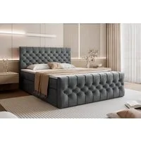 Goldstoff Boxspringbett TAURIEL mit Federkernmatratze & Topper, zwei Bettkästen (von 120 bis 200x200 cm), modernes Doppelbett aus Velvet Stoff mit edlem Kopfteil