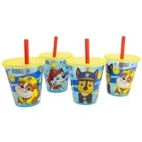 PAW PATROL Becher Kinder Becher Set 4 teilig 285 ml Becher mit Trinkhalm, 4-tlg.